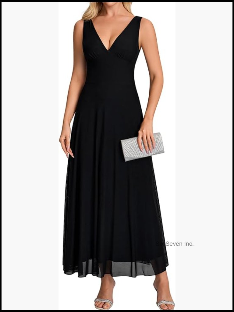 V Neck Flowy Mesh Elegant Maxi Long Wedding Guest Bridal Shower Formal Cocktail